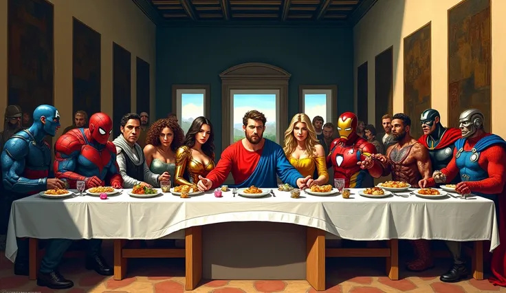 The last supper painting but marvel comics superhero and villain