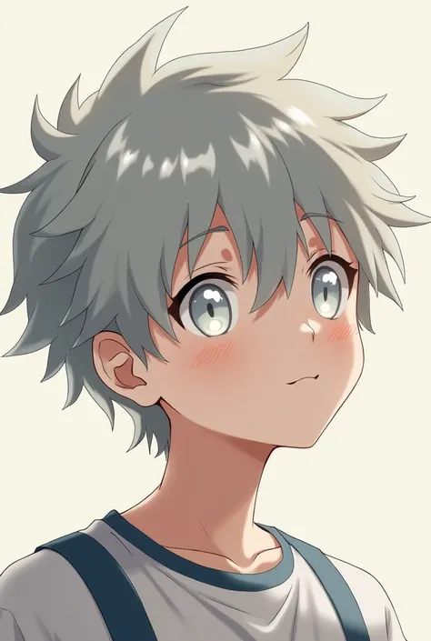  one boy 、Gray Hair、 short hair、My pupils are white 、 natural perm、、 anime style、 boys