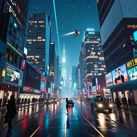 futuristic city street view at night, realistic, hyperrealistic, real scene