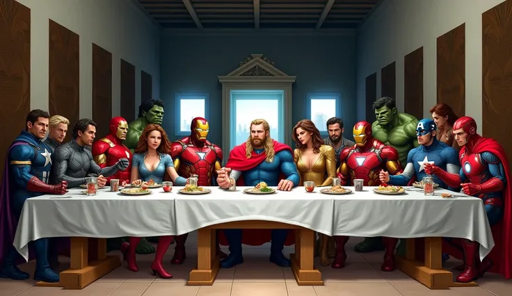 The last supper painting but marvel comics avengers