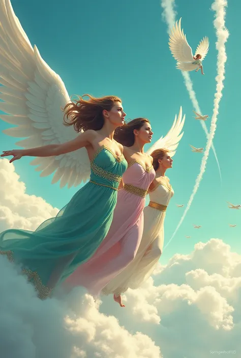 Women with wings, women rights, sky, planes