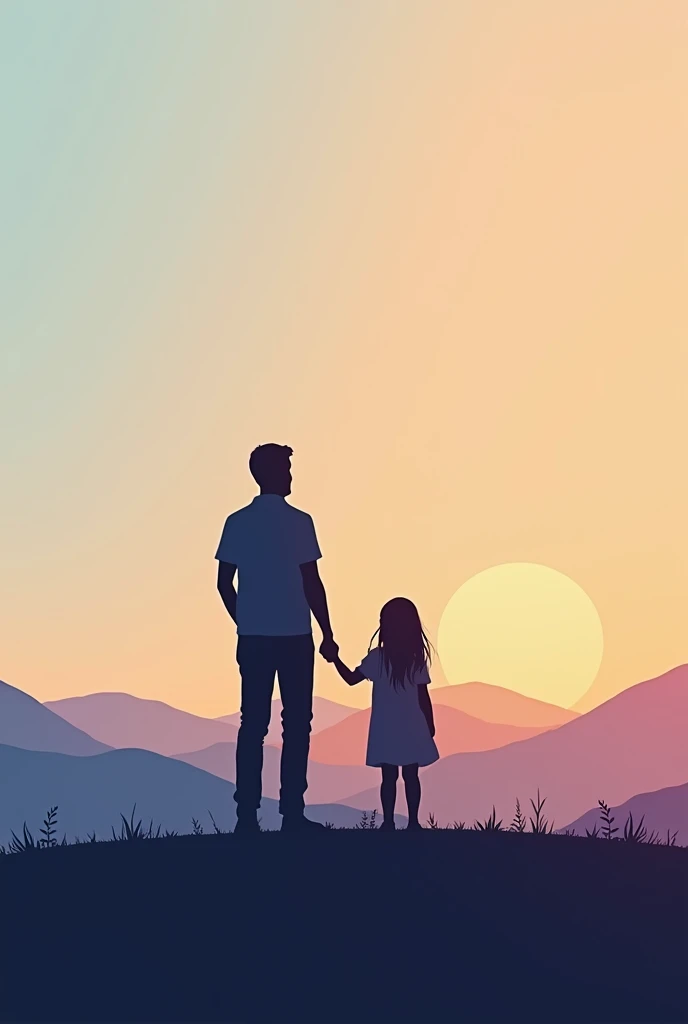 A minimalist and artistic logo design for a streaming platform named Horizon.tv. The logo features a father and his little daughter standing together, holding hands, and gazing up at the sky. The horizon line is subtly visible in the background with soft g...