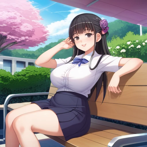 Working 、Make your figure slimmer、anime girl sitting on a bench with a book and flowers, beautiful anime high school girl, beautiful anime scene, anime art wallpaper 4 k, anime art wallpaper 4k, anime art wallpaper 8 k, beautiful anime art style, anime sty...