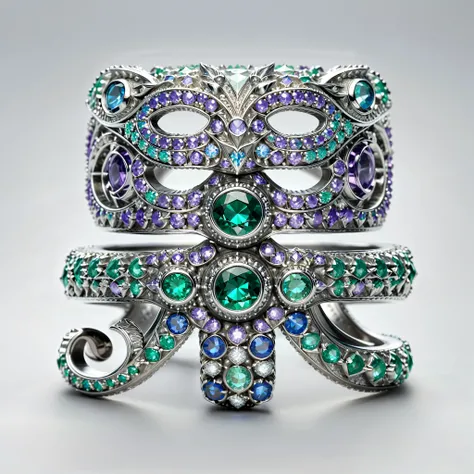 masterpiece, top quality, ( Nothing but the Ring), (no one), Dragon Head Ring , Emerald Inlaid Eyes , Made in platinum, Circles One End to the Other , Delicate silver ring , Soft Mist , luster, Positive image, Sparkling Blue Purple Gems , Elegant nobl...