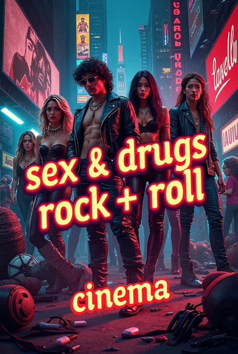 картинка с надписями Sex & Drugs & Rock & Roll и cinema