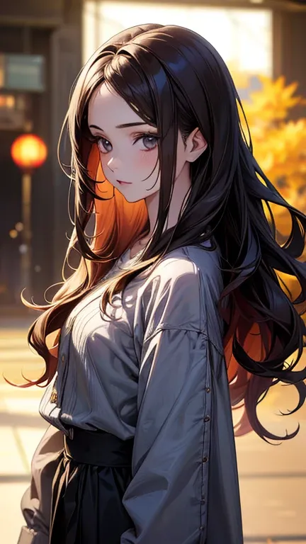 a cool anime 18 years old girl in autumn outfit, beautiful detailed face, long wavy hair, perfect body ratio, adorable girl, 3:4 body looks, front view, look at the camera, perfect background, (best quality,4k,8k,highres,masterpiece:1.2),ultra-detailed,(re...