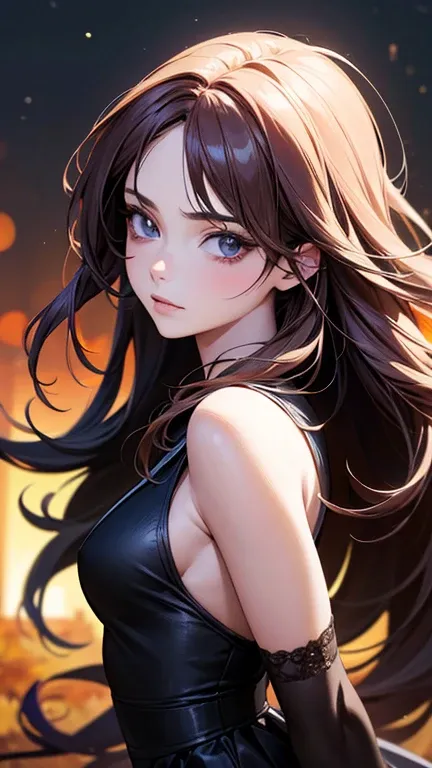 a cool anime 18 years old girl in autumn outfit, beautiful detailed face, long wavy hair, perfect body ratio, adorable girl, 3:4 body looks, front view, look at the camera, perfect background, (best quality,4k,8k,highres,masterpiece:1.2),ultra-detailed,(re...