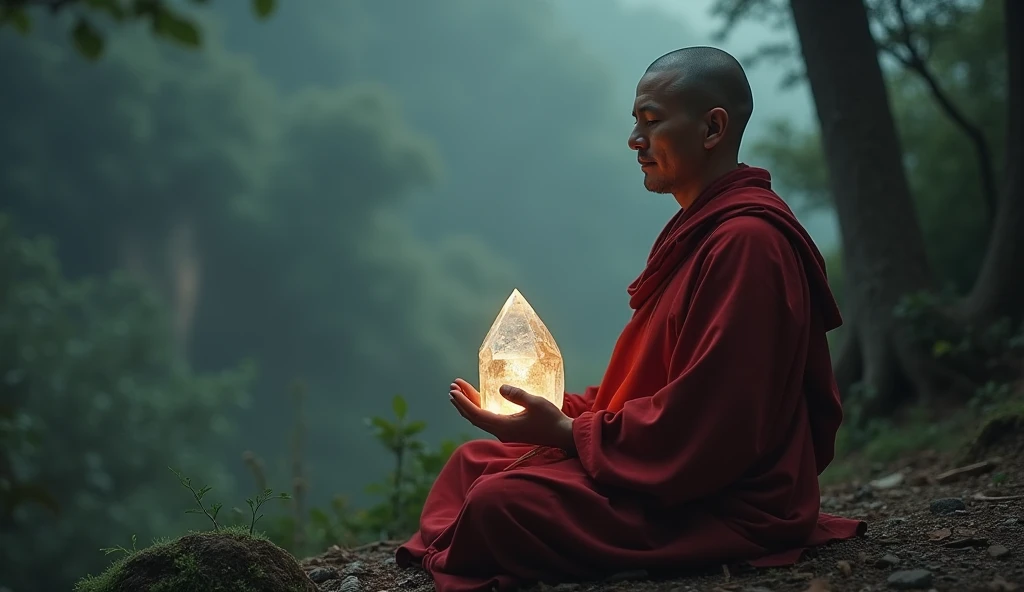 " monk wearing Rasa  (Kashaya )  red scrambler (Crystal of consciousness
During meditation, a monk finds a ,  crystal that allows him to travel deep into his own mind , , facing the limits of human perception and revealing eternity.

)  Filmed with Canon E...