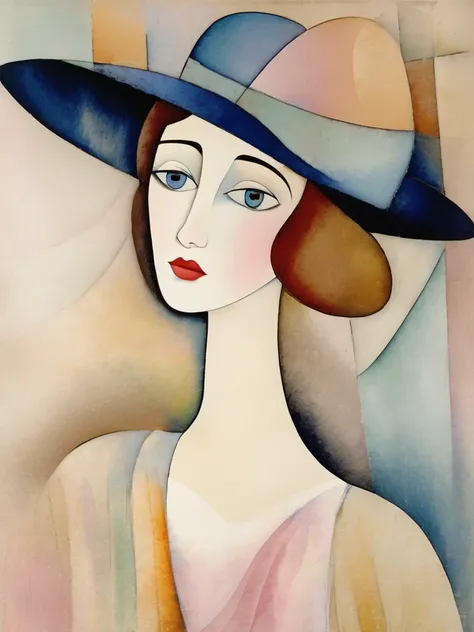 Low Detail, Abstract Portrait, Abstract Mixed Media Art by Amedeo Modigliani and Marie Laurencin, 1 Girl, Half Body Shot
, soft pastel colors, dressed in modest costumes, universal girl beauty, perfect composition, watercolor, masterpiece