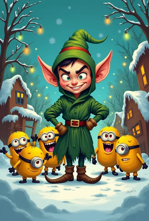 Elf evil, team yellow, cartoon, noel