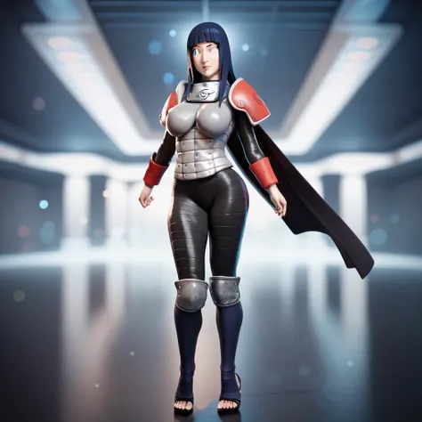 Masterpiece, High Resolution, Anatomically Correct, Best Quality, Super Detailed, Textured Skin, Unreal Engine, Hinata Hyuga (NARUTO), Hime Cut, Dark Blue Hair, Large breasts, White Eyes, slender girl of fair-complexion, Full Body, Sexy Female Ninja Armor,...