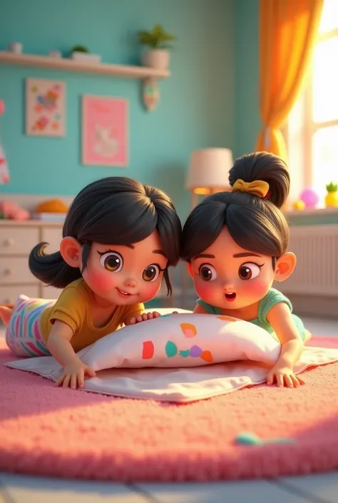 The two girl who find some thing in under the pillow
Give me a 3d cartoon image