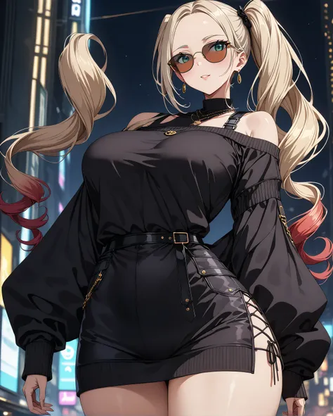 masterpiece, best quality, high quality, detailed, ultra detailed, hyper detailed, exquisite, insanely detailed, beautiful, FHD, Full-HD, 4K, 8k, 16k, highness, absurdness, 1 woman:1.4, ((sunglasses:1.4)), big breast, ((thin khaki hair:1.4)), red hair, gra...