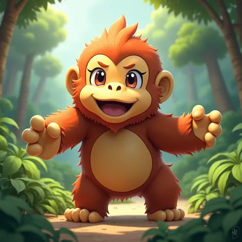  Pokémon style character。One orangutan 。3d。 high image quality。