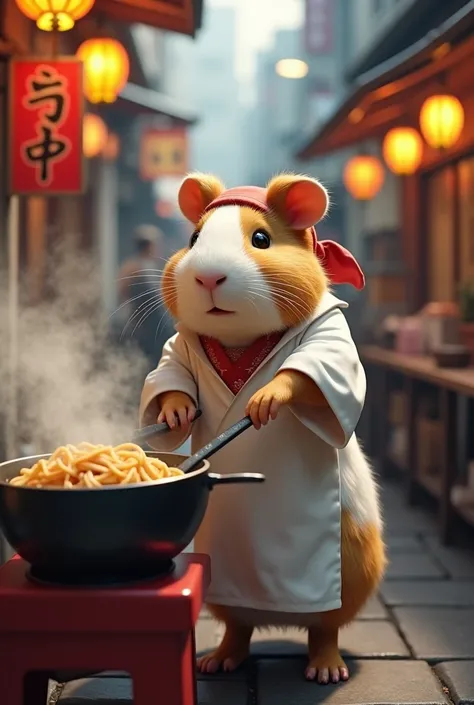 Guinea pig ramen shop　stall　 is super realistic and cinematic, ( full body), Standing figure up to the feet 