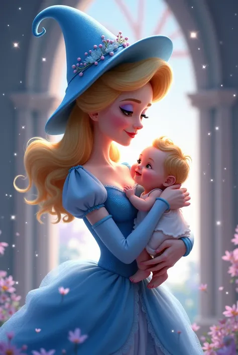 The Disney godmother with her baby goddaughter in her arms at disney