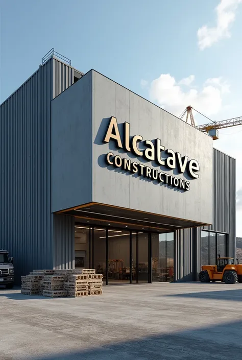  Design an image of an impressive and modern construction company that reflects The seriousness , calidad y solidez de la empresa  Alcatave Constructions .  The factory must convey a professional atmosphere ,  with high productive capacity ,  highlighting ...