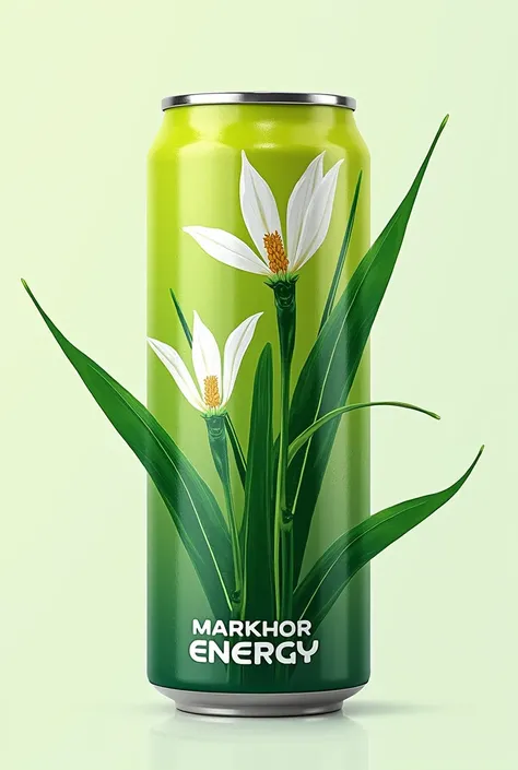 Creat designs for energy cane with green and white and write on designs Markhor energy drank