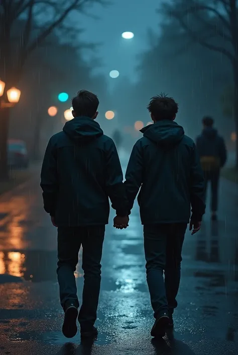 From an impossible love , a boy holding hands with another ,But at the same time moving away sad rain falls to the ground and in the background another boy with a watch and the one who is moving away looks expressionless but the other one looks a little sa...