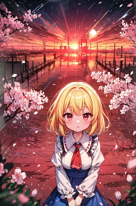 詳細なbackground, masterpiece,  top quality, Expressive、 upper body、１Alone、１By people、１Only people、only girl、Flandre Scarlett, ,  third-tailed yellow hair 、 red eyes、Blonde、Short Hair、 short hair 、 about the age of a female college student 、 Touhou Project、 a...