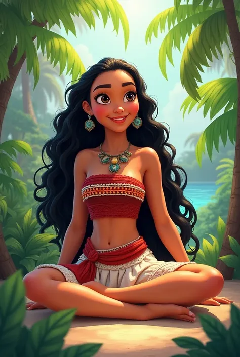 Créer une image de Vaiana version Disney comme dans le dessin dessin animé allongé les jambes ouvertes 