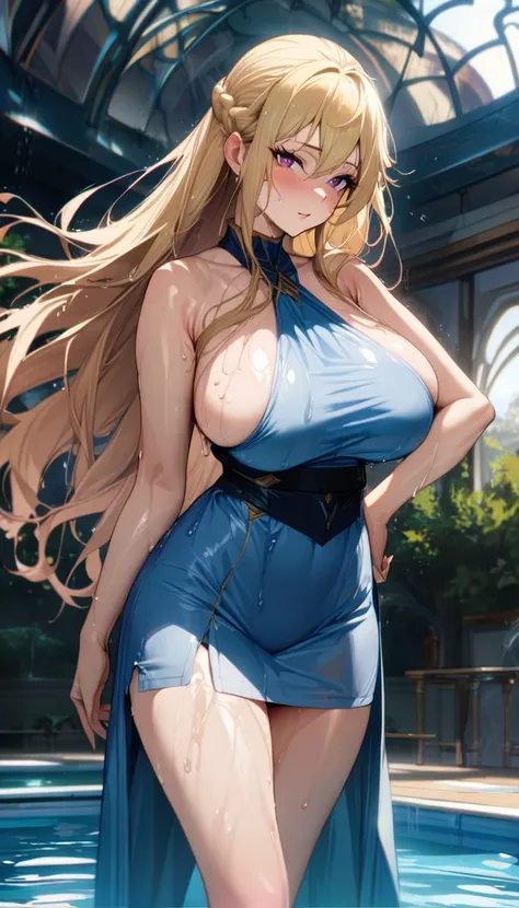  1 girl,Alone,  Altria Pendragon  (destiny), destiny (series),Big Breasts, arm behind her back that controlled her, Pool, wet hair ,the above, Seductive Poses , long hair,(masterpiece:1.2), ( top quality:1.2), ( very aesthetic:1.2), ( absurd:1.2), ( Detail...