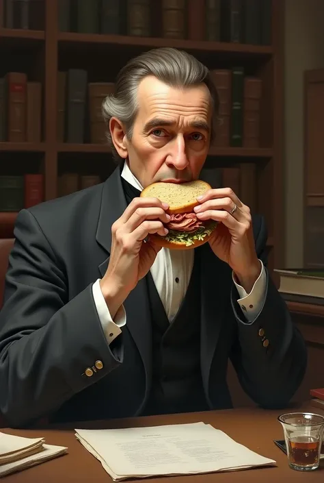 Give me a picture of Friedrich Adolf Wilhelm Disterweg eating a sandwich 