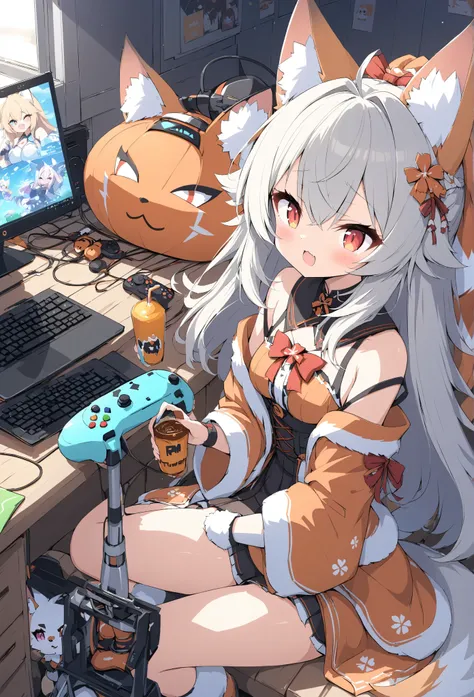 Rakifox,Gamer girl playing games on computer、Vtuber