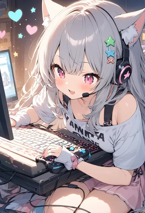 Gamer girl playing games on computer、Vtuber