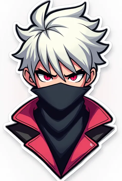 Create a free fire creacter cartoon logo white hair and black scaf and adult not eyes