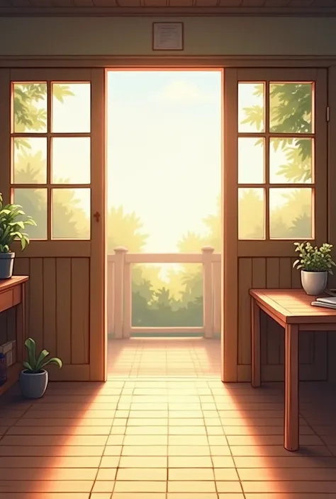 Background of two windows ,  a table on the right and in the middle a space