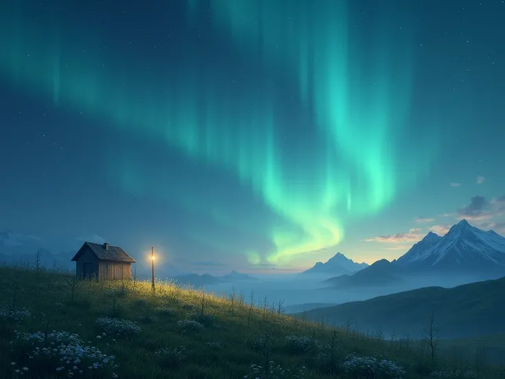 The atmosphere of the place on the hill , accompanied by the colors of the Aurora and the stars in the beautiful sky, and suitable for praying to God .