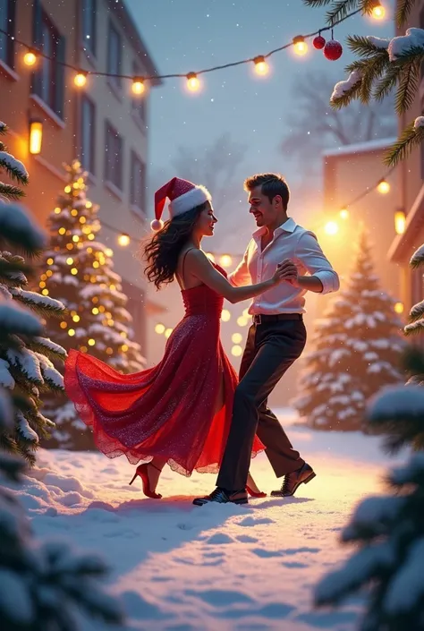 christmas, salsa dance, snow,add writing Feliz Navidad