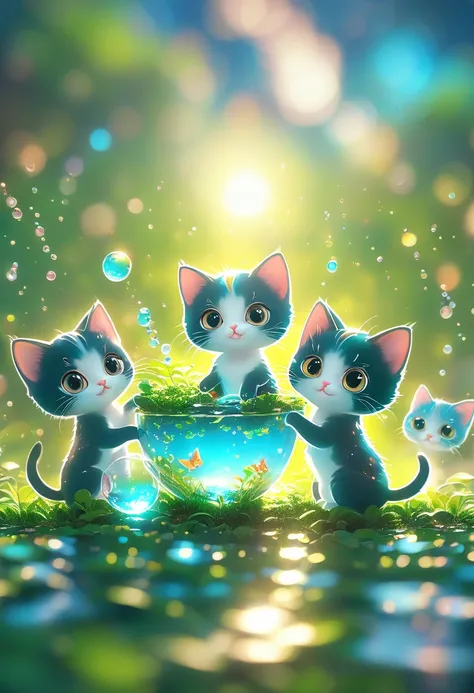 (masterpiece,  top quality:1.2),  fisheye lens:1.4，Multiple kittens ,  Beautifully Detailed Digital Art , 8K High Resolution Illustration Wallpaper , Blurred dream picture,  8K wallpaper illustration  , 3d rendering,  cute illustration, fantasy