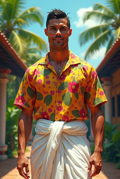 Ronaldo in Kerala traditional dress shirt and munde 