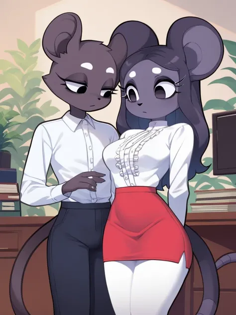 tom and jerrica , couple , (furry female rat , Tall, long eyelashes, deep dark eyes, beautiful hair, beautiful bone structure , tight fit blouse , tight fit middle skirt) and (psychedelic male cat) couple , in the office
, erotica
, Mature , Euphoria , coq...