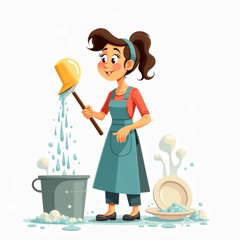 cartoon catering dishwashing woman on white background