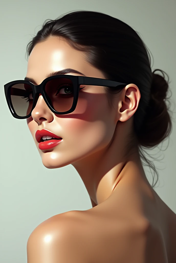 Face of a beautiful woman with beautiful makeup and sunglasses for profile 