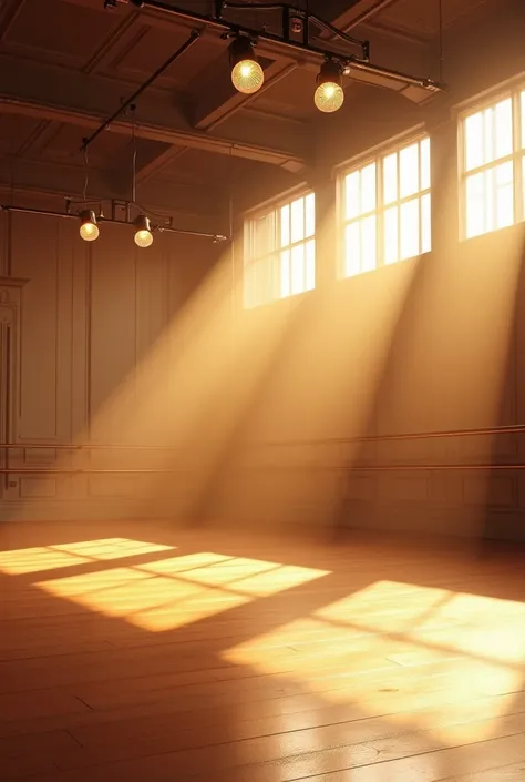 dance studio with spotlights and lighting without people, daylight