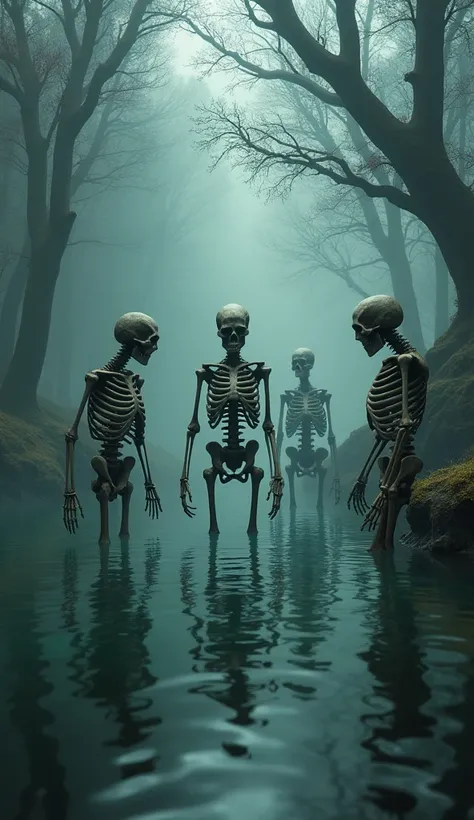 A group of skeleton under tha mysterious lake 