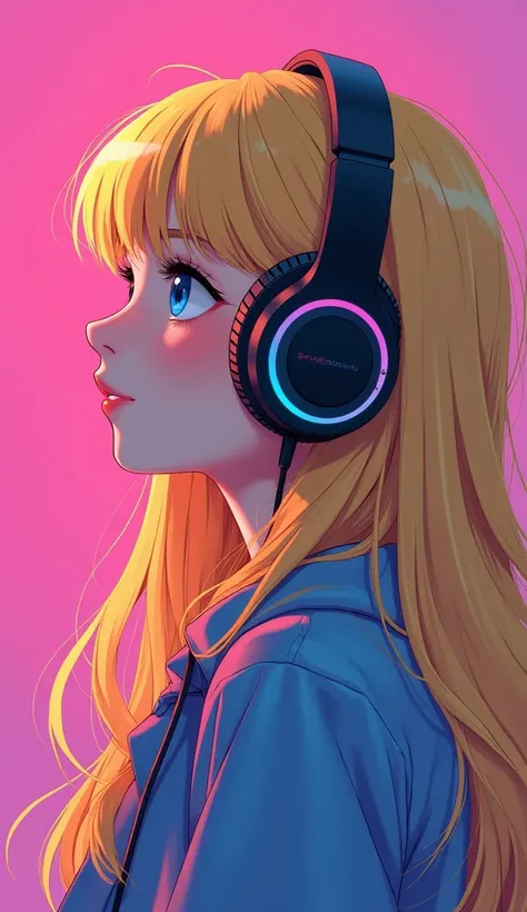 Faces straight to the side、Headphones stand out、girl wearing headphones、 1 girl,  high definition , profile、Blonde,  shortcuts, Character profile, Aperture F1.8, illustration , anime style,  digital art , anime, Matte texture、 smiles,  opens your eyes , Cu...