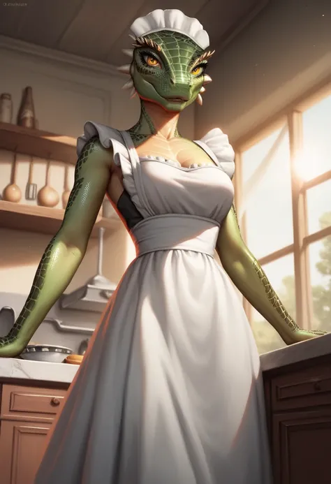 [ horny argonian maid], (( masterpiece fails)), ((HD)), (( High-resolution )), (( solo portrait )), (( Bottom view)), ((waist above )), (( beautiful oil painting )), (( detailed shading )), (( intricate details)), {( attractive argonian ), ( green scaly sk...