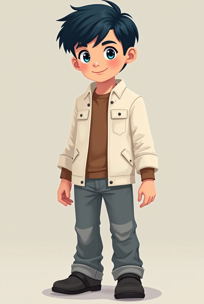 make a minecraft boy skin white navy hair brown shirt ivory white jacket grey pants and black shoes make it 64x64 