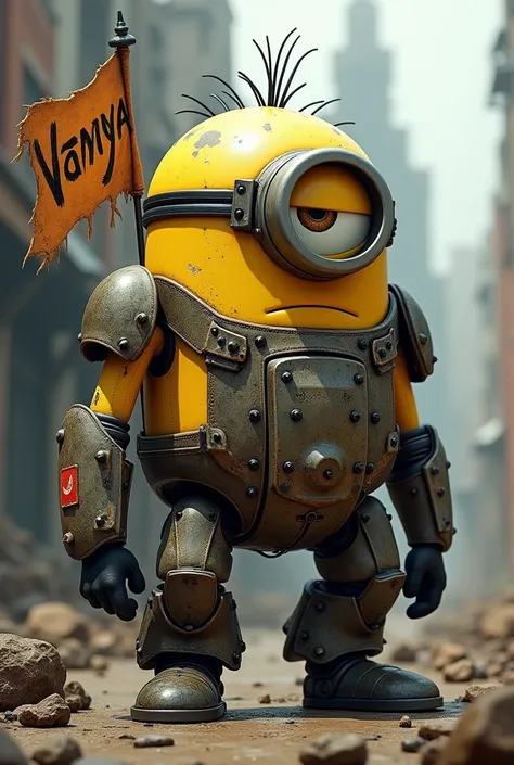 Generate a Minion from Despicable Me in the Warhammer 40000 style so that the costume says "vanya"