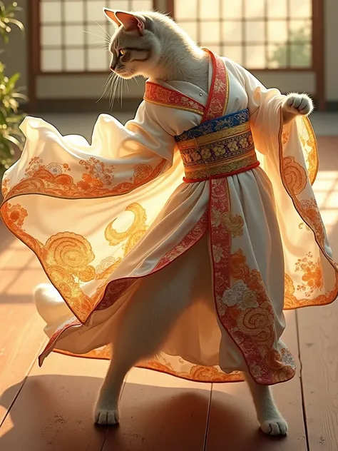 Japanese dance kimono cat 