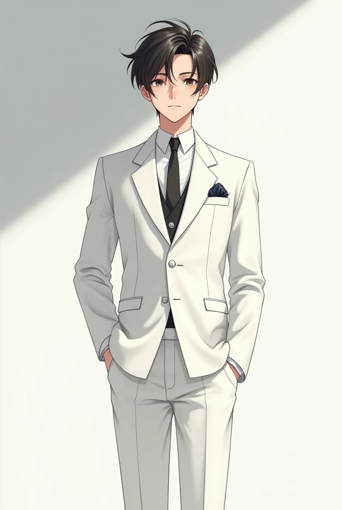 Anime boy wearing white suit 