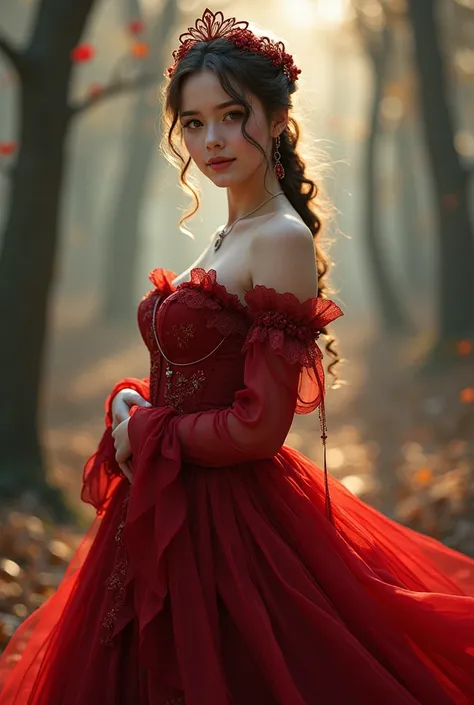 A woman in a dress is posing for a photo, Beautiful maiden,  Beautiful Fantasy Maiden ,  Hino Rei as a princess ,  Elegant and Attractive Cosplay ,  anime girl cosplay , Tohsaka Rin, Gorgeous cosplay, Fantasy style attire,  fantasy costume , red victorian ...