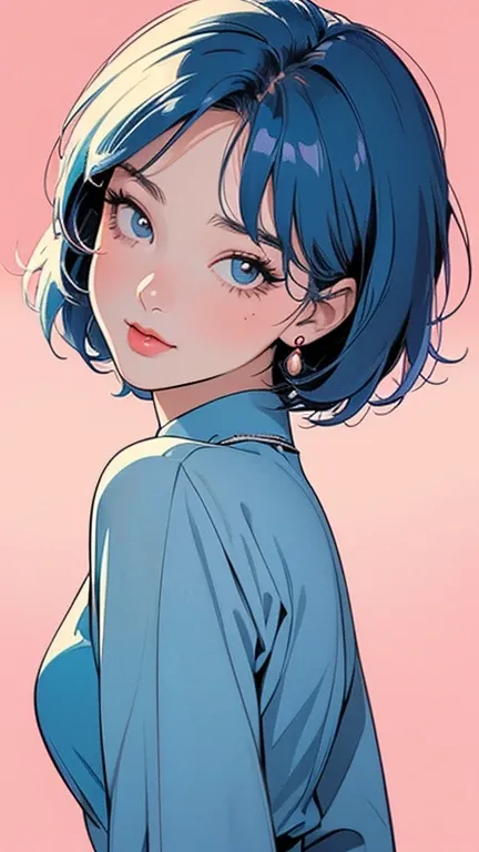 ( top quality:1.2,  city pop style, citypop,  very detailed, Latest,  vibrant,  High Contrast, masterpiece:1.2,  top quality,  best aesthetics),  girl, ((Upshot of a face that seduces:1.4)),  colorful hair,  bob cut,  pastel colors,  1980s Style , ((Retro,...