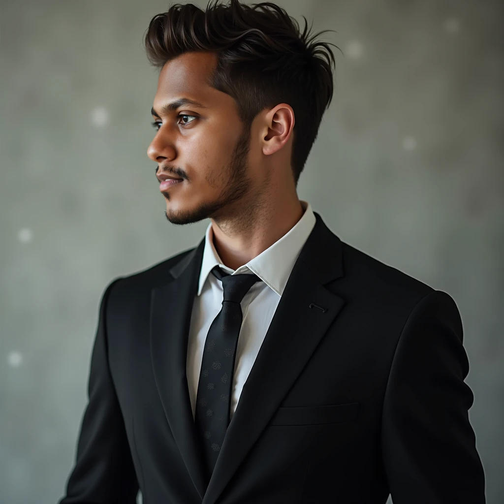 Formal. Suit. Profile picture. Cool. Man. Black shirt suit.
