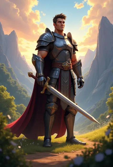 Davi stands strong with his SWORD He is dressed in a ARMOR, , 3d animation, disney pixar